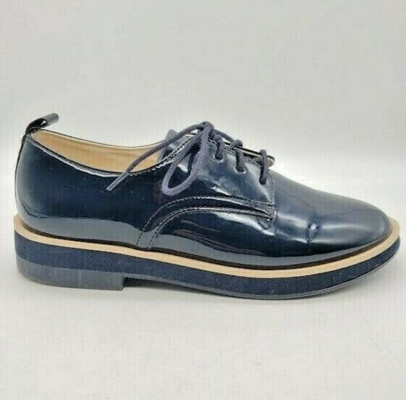 ZARA Kids Black Blue PATENT FINISH CUT OUT BLUCHERS Derby Shoes Size 6.5 - Picture 1 of 8